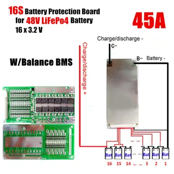 16S 45A 48V Li-Ion, Litij-Lifepo4 Baterije Protection Board Bms Lfp Pcm Pcb Integrirana Vezja Odbor Za E-Kolo na tujih trgih