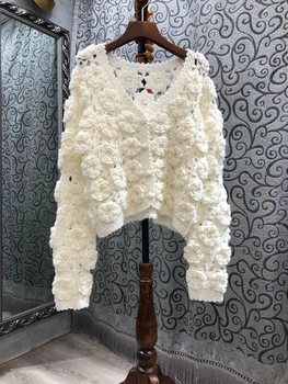2020 jeseni in pozimi nova ženska moda in ženske Proti-vrat cvetlični vzorec, tkane votlih dekoracijo dolgo ohlapen pulover 1113