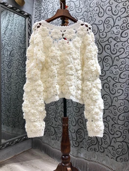 2020 jeseni in pozimi nova ženska moda in ženske Proti-vrat cvetlični vzorec, tkane votlih dekoracijo dolgo ohlapen pulover 1113