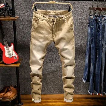 2020 Nov Slog Moške Jeans, Moda za Priložnostne Visoke kakovosti Stretch Skinny Jeans Moške Naravnost Slim Kavbojke Boutique blagovne Znamke Hlače
