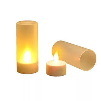 3 Kosov Brezplamensko LED Sveč za ponovno Polnjenje Z USB,Utripanje Majhne Tealights Debelo LED Sveče Za Dom Dekoracija