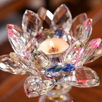 3 Slog Kristalno Steklo Lotus Flower Sveča Čaj Luči Imetnik Budistični Svečnik Doma Dekoracijo(8 Barv Izberite)