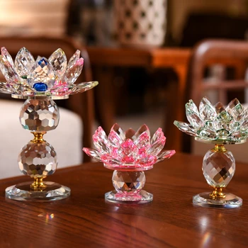 3 Slog Kristalno Steklo Lotus Flower Sveča Čaj Luči Imetnik Budistični Svečnik Doma Dekoracijo(8 Barv Izberite)