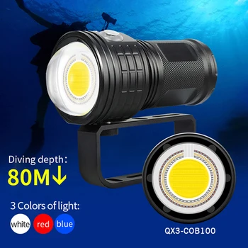 500W 120000 LM Potapljaška Svetilka Bliskavico LED Svetloba Podvodno 80 IPX8 COB Baklo blue+bela+rdeča LED potapljaška Svetilka