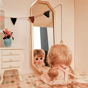 Aizulhomey Mini Pohištvo, Igrače 1/6 Kovinski Celotno Dolžino Ogledalo BJD Soba Dekoracijo Blyth Lol OB11 Lutke, Dodatki za Ležišče Baby Darila
