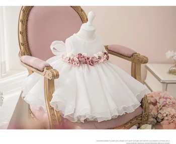Baby dekleta 1. rojstni dan obleko za dekle, otroci Beli Cvet Dekle Stranki Poroka banket prva stranka, cvet obleka vestidos de fiesta