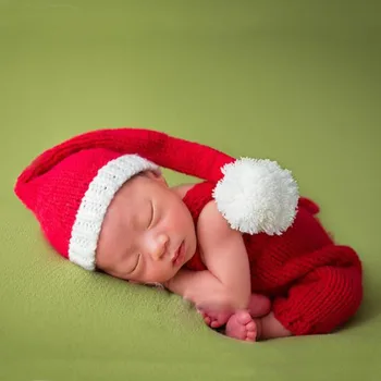 Baby Foto Rekviziti Novorojenčka Božični Kostum Baby Red Dolgega Repa Klobuk, Hlače Nastavite Novorojenčka Fotografija Rekviziti Za Malčke Obleko Photoshoot