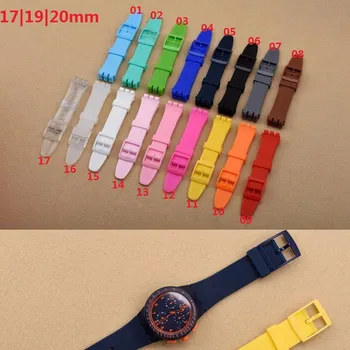 Debelo 10PCS/veliko Visoko Kakovostnih 17 mm 19 mm 20 mm Silikonske Gume Watchband Za Swatch Pisane trak Gume, plastične sponke-0056RB
