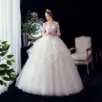 Debelo Pol Rokav Beli Biseri Poročne Obleke 2021 Nov Modni Princesa Nevesta Obleko Plus Velikost Turški Halje Vestido De Novia