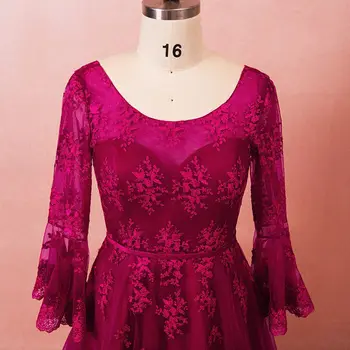 Dolge Rokave Večerne Obleke Haljo De Soiree T466 O-vratu Rose Red Ženske Stranke Obleke 2019 Plus Velikost Čipke Backless Formalnih Obleke