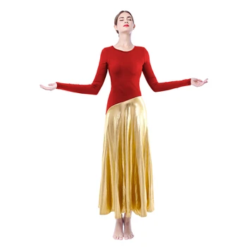 Elegantno Pohvale Obleka Ženske Odraslih Liturgično Plesno Obleko Z Dolgimi Rokavi Naguban Kovinski Pohvale Cerkev Obleko Balet Plesna Obleka
