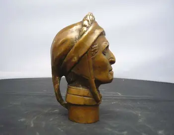 Kitajski Stare Bronasto Ročno Izrezljane Indijski Človek Glavo Kip Hoja Palico Glavo