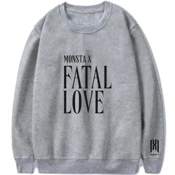 Kpop monsta x nov album usodna ljubezen isti tiskanje o vratu puloverju s kapuco unisex modna runo svoboden majica