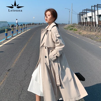 Leiouna Priložnostne Svoboden 2020 Modi Nove Ženska Slog Windbreaker Korejskih Žensk Jeseni Obleke, Kravate, Ženske Kolena Dolg Jarek Plašč