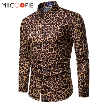 Moški Trend Nočni Klub Leopard Print Majica Visoke Kakovosti Long Sleeve Majica Moški Socialne Priložnostne Party Majica, Srajca Homme Obleko Srajco