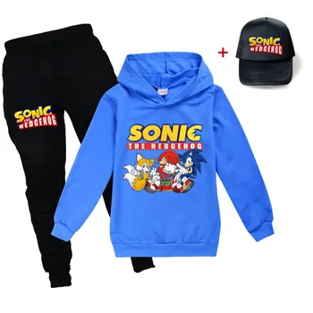 Otroška oblačila Sonic Hedgehog bombaž šport in prosti čas dolgo sleeved hooded + baseball skp fantje in dekleta 3PCS obleko