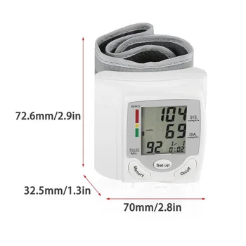Prenosni Samodejni Digitalni LCD Zaslon Zapestje Krvni Tlak Zaslon Naprave Srčni Utrip Stopnja Pulz Meter Ukrep Tonometer Bela