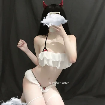 Seksi Kostumi Kawaii čipke Vrhu Nastavite Žensk Devil Angel Cute Anime Cosplay pustna Erotično Perilo S Pantie Bikini komplet