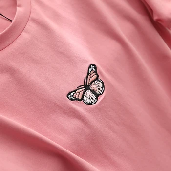Slim dekliška mehko bombažne majice 2020 poletje moda ženske elegantne bluze srčkan metulj vezene zgornji deli oblacil ženske elegantna sladki vrh