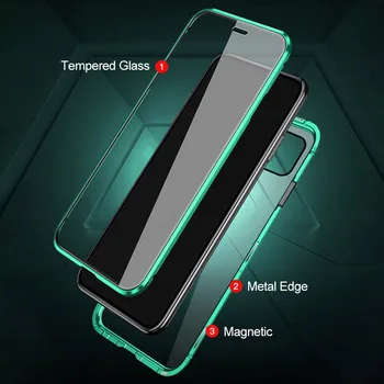 Sprednji+Zadnji dvostranski Kaljeno Steklo Flip Primeru za Iphone 12 Pro Max Apple I, Telefon, Mini 12 12mini 12pro Magnetni Pokrov