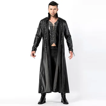 Umetno Usnje Dolgo Gothic Plašč Halloween Kostumi Za Moške Stranke Dracula Vampir Moški Bojevnik Selene Obleko Hudič Cosplay Oblačila