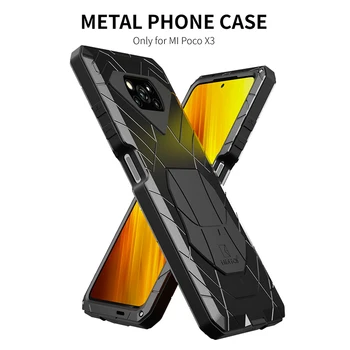 Za Xiaomi POCO X3 Primeru s Kaljenim Steklom Težka Oklep Varstvo Shockproof Trdi Aluminij Metal Pocox3 NFC Telefon Primerih