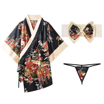 Ženske Japonski Kratek Kimono Yukata Globoko V-Neck Cvetlični Kopalni Plašč Cosplay More