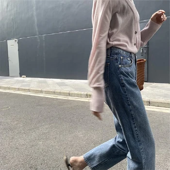 Ženske jeans hlače denim priložnostne barva visok pas naravnost kavbojke