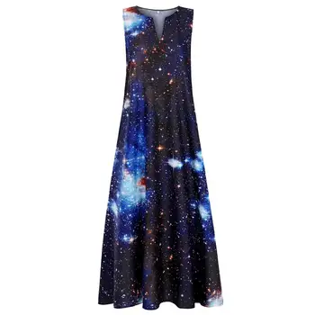 Ženske Poletne Priložnostne Obleke 3D Tiskanih Galaxy Dnevno brez Rokavov V Vratu Elegantno Sundress Plus Velikost Dame Maxi Obleko Femme